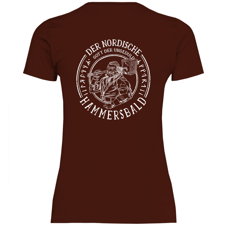 Gott der Ungeduld - Damen T - Shirt mit Rückendruck - Textilzauber