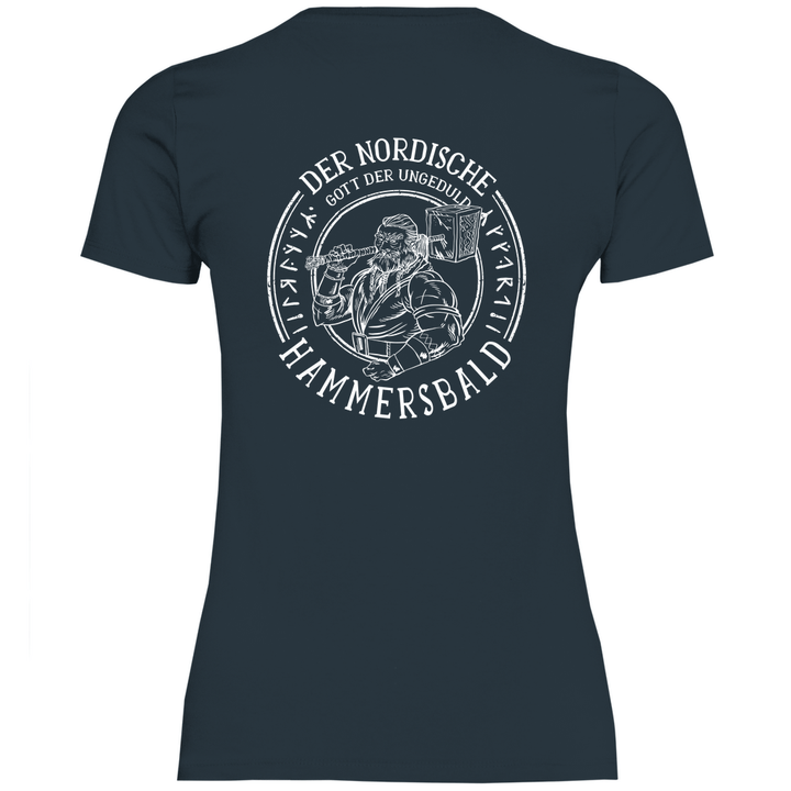 Gott der Ungeduld - Damen T - Shirt mit Rückendruck - Textilzauber