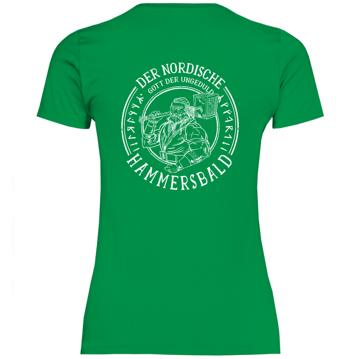 Gott der Ungeduld - Damen T - Shirt mit Rückendruck - Textilzauber