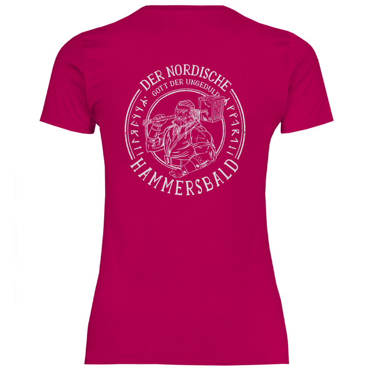 Gott der Ungeduld - Damen T - Shirt mit Rückendruck - Textilzauber