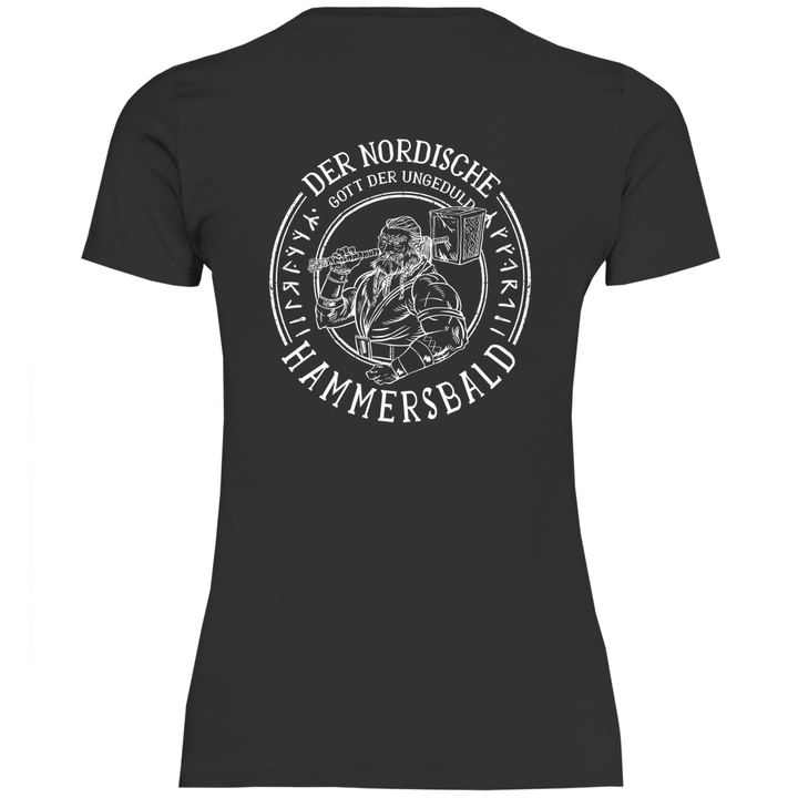 Gott der Ungeduld - Damen T - Shirt mit Rückendruck - Textilzauber