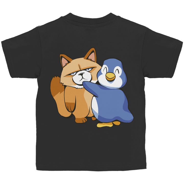 Grumpy Cat mit Pinguin Kinder T - Shirt mit Rückendruck - Textilzauber