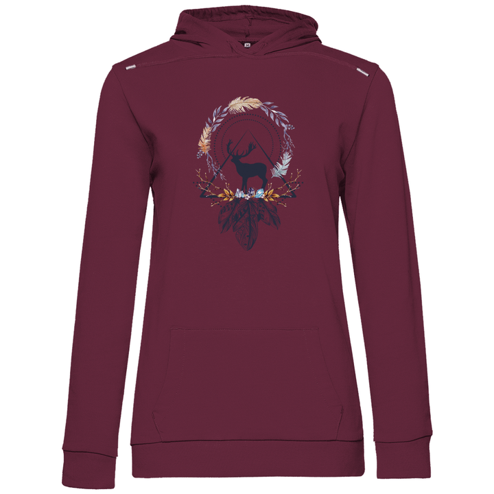 Hirsch mit Federkranz - Damen Hoodie - Textilzauber