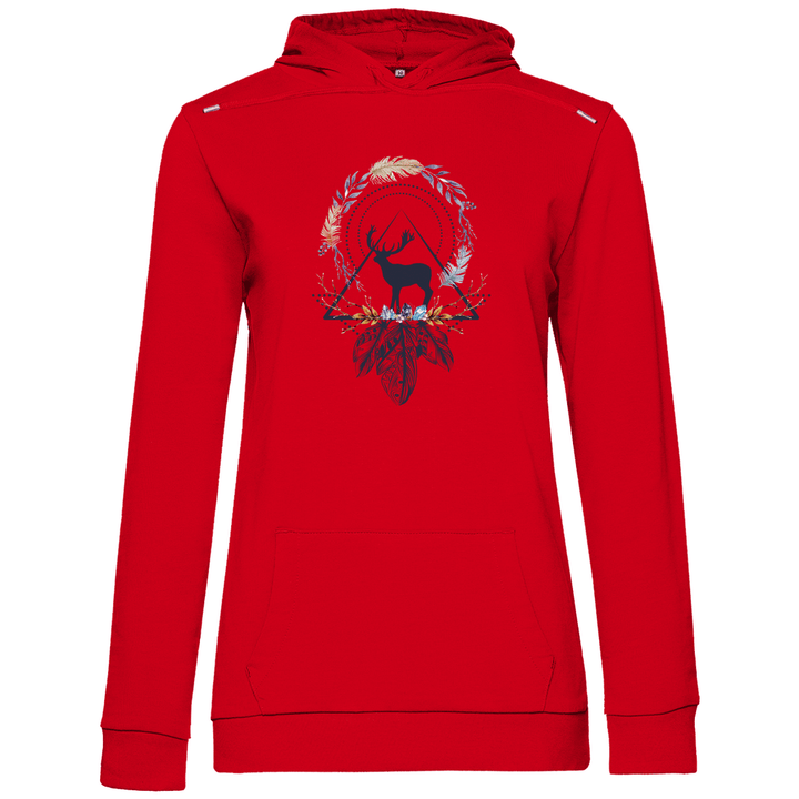 Hirsch mit Federkranz - Damen Hoodie - Textilzauber