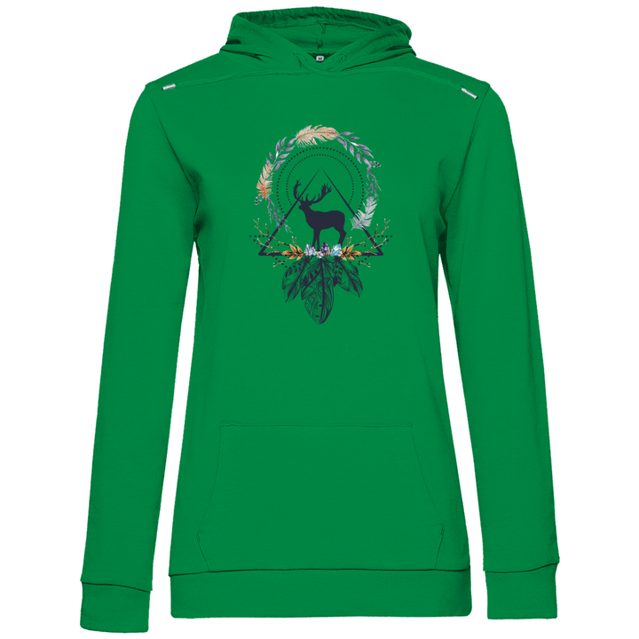 Hirsch mit Federkranz - Damen Hoodie - Textilzauber