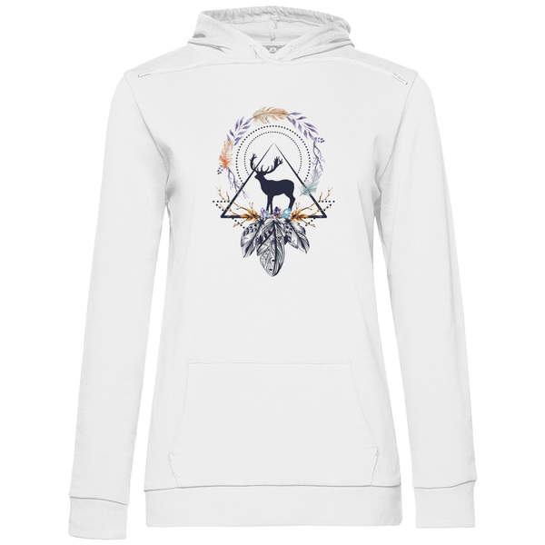 Hirsch mit Federkranz - Damen Hoodie - Textilzauber