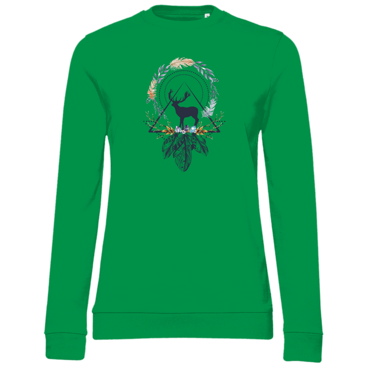 Hirsch mit Federkranz - Damen Sweatshirt - Textilzauber
