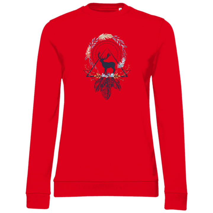 Hirsch mit Federkranz - Damen Sweatshirt - Textilzauber
