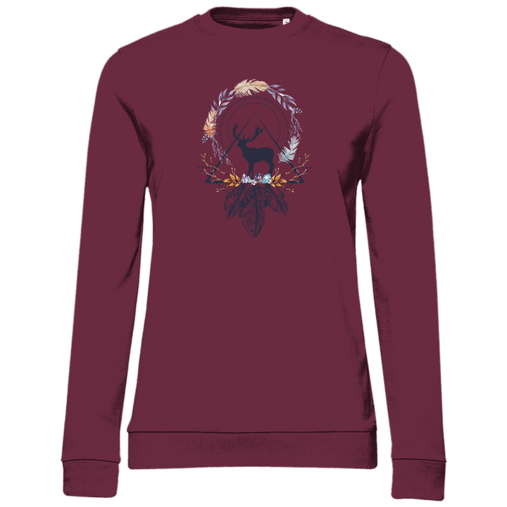 Hirsch mit Federkranz - Damen Sweatshirt - Textilzauber