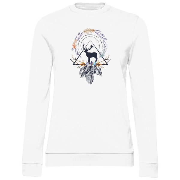 Hirsch mit Federkranz - Damen Sweatshirt - Textilzauber