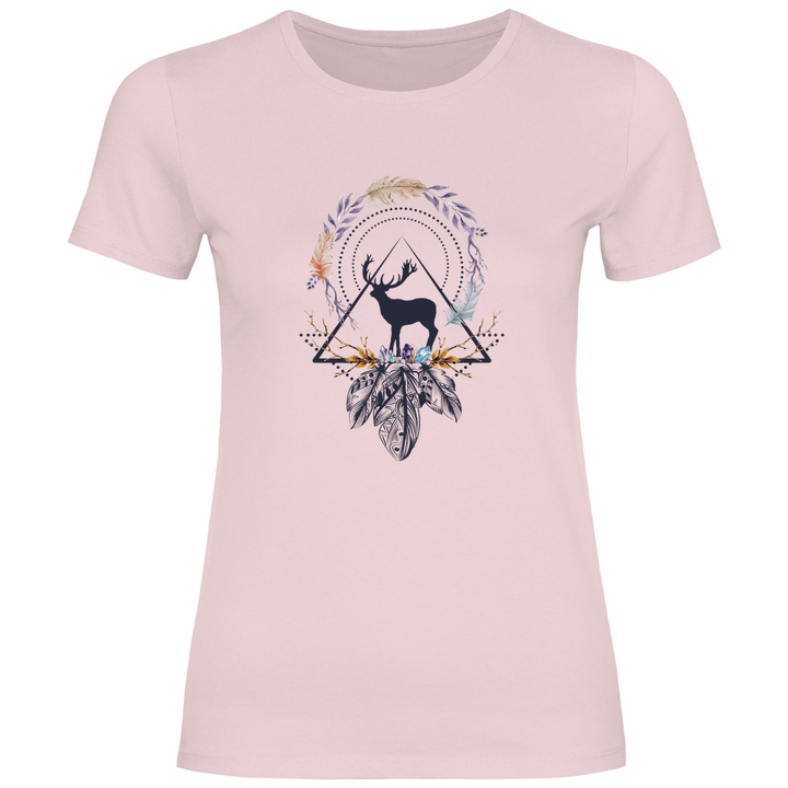 Hirsch mit Federkranz - Damen T - Shirt - Textilzauber