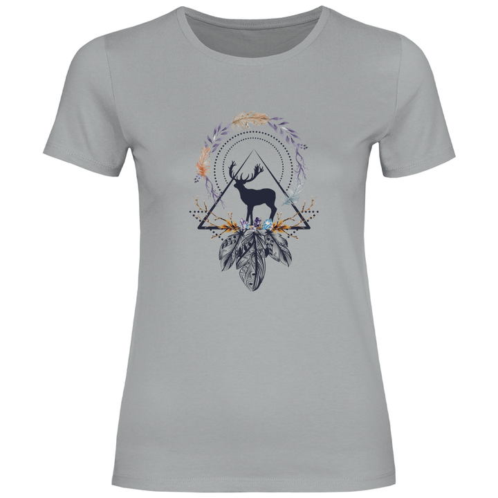 Hirsch mit Federkranz - Damen T - Shirt - Textilzauber
