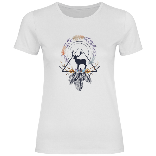 Hirsch mit Federkranz - Damen T - Shirt - Textilzauber