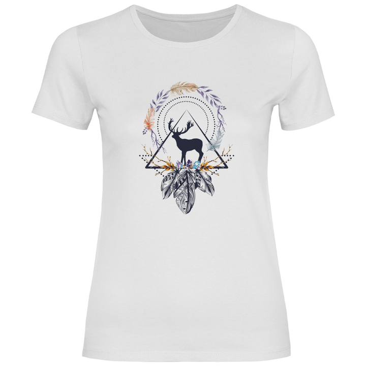 Hirsch mit Federkranz - Damen T - Shirt - Textilzauber
