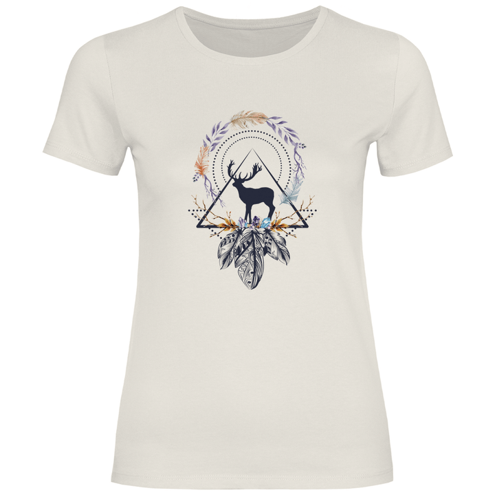 Hirsch mit Federkranz - Damen T - Shirt - Textilzauber