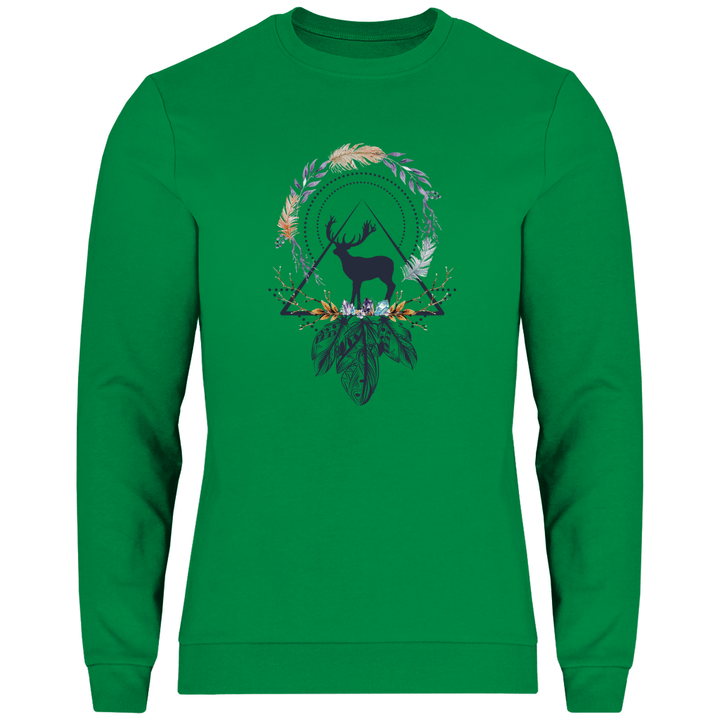 Hirsch mit Federkranz - Herren Sweatshirt - Textilzauber