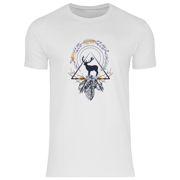 Hirsch mit Federkranz - Herren T - Shirt - Textilzauber