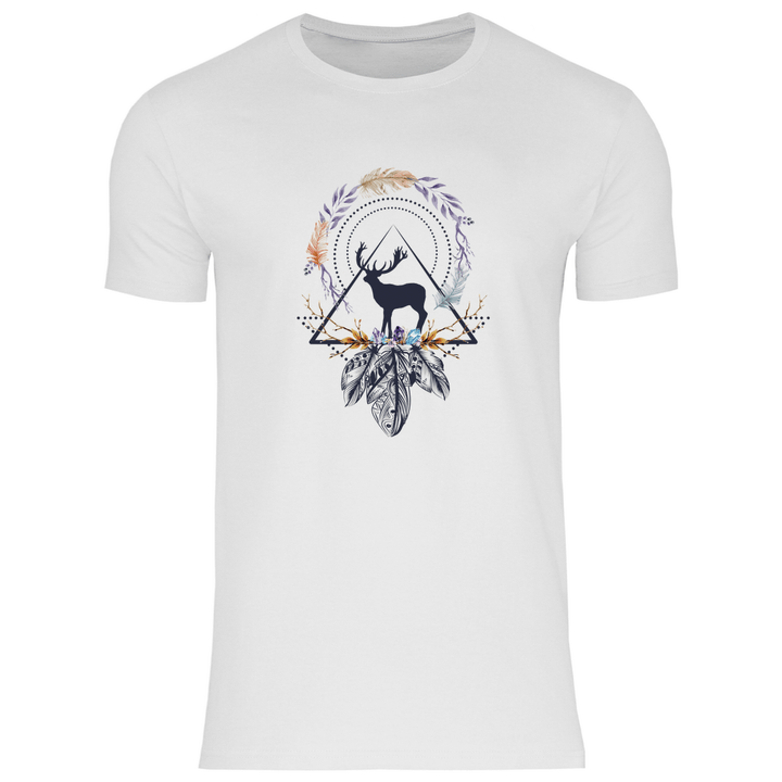 Hirsch mit Federkranz - Herren T - Shirt - Textilzauber