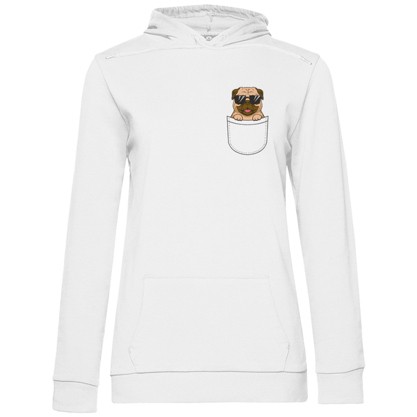 Hund mit Sonnenbrille in Brusttasche - Damen Hoodie - Textilzauber