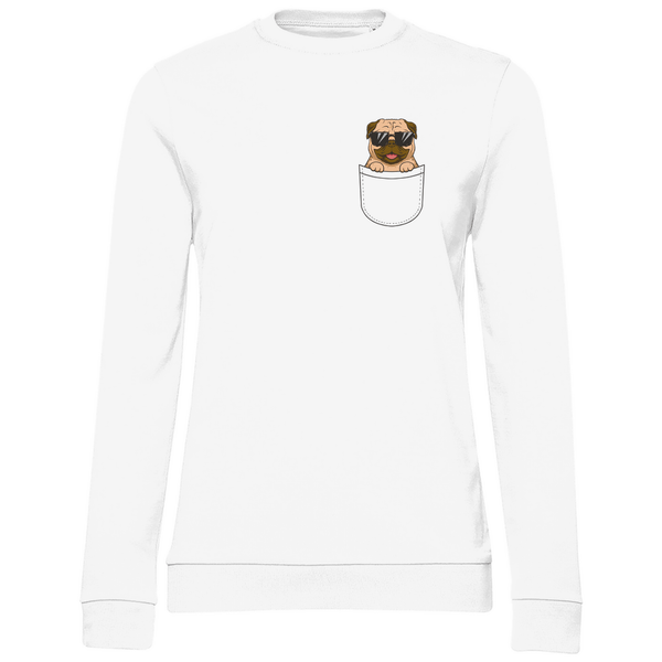 Hund mit Sonnenbrille in Brusttasche - Damen Sweatshirt - Textilzauber