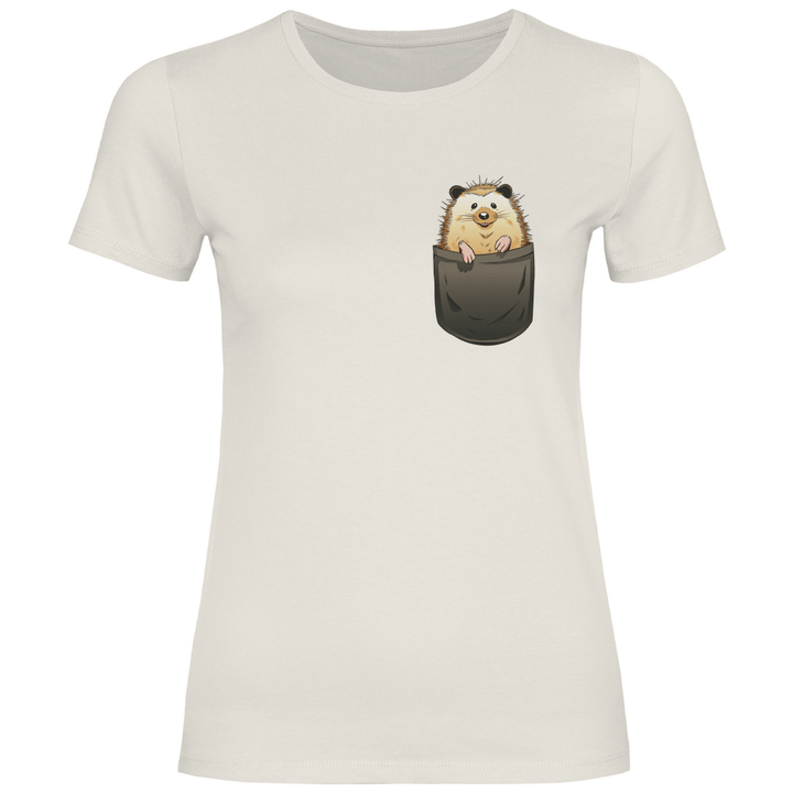 Igel in Brusttasche - Damen T - Shirt - Textilzauber