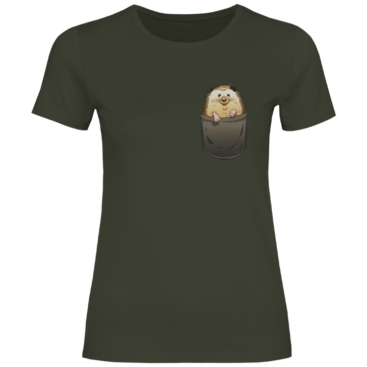 Igel in Brusttasche - Damen T - Shirt - Textilzauber