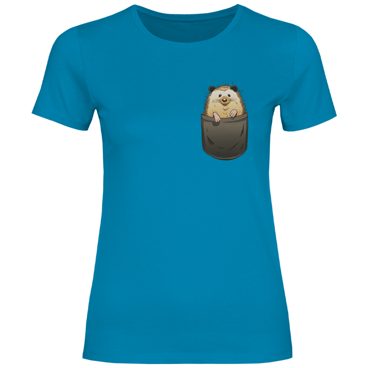 Igel in Brusttasche - Damen T - Shirt - Textilzauber