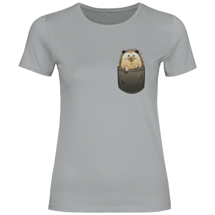 Igel in Brusttasche - Damen T - Shirt - Textilzauber