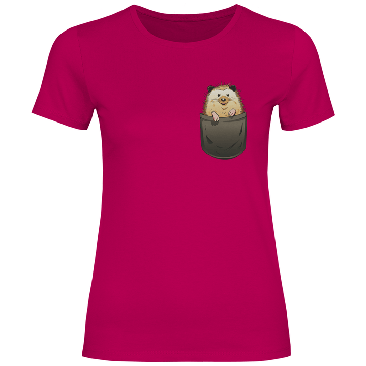 Igel in Brusttasche - Damen T - Shirt - Textilzauber