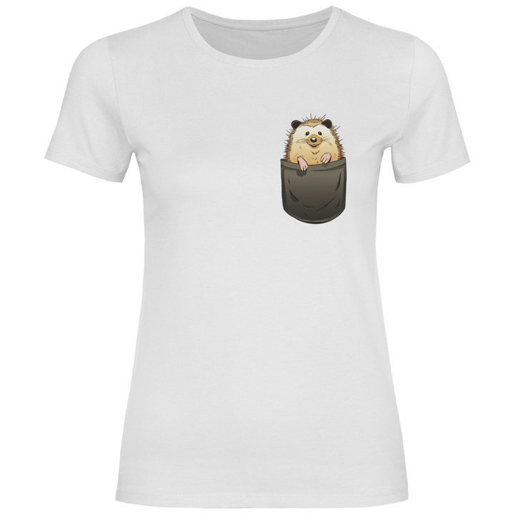 Igel in Brusttasche - Damen T - Shirt - Textilzauber