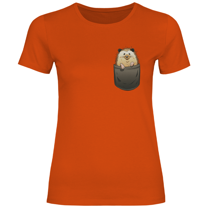 Igel in Brusttasche - Damen T - Shirt - Textilzauber