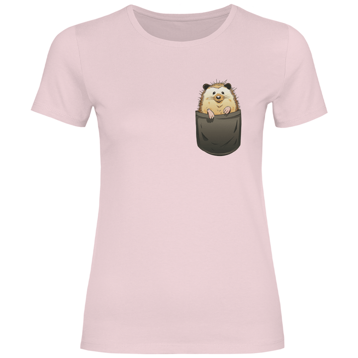 Igel in Brusttasche - Damen T - Shirt - Textilzauber