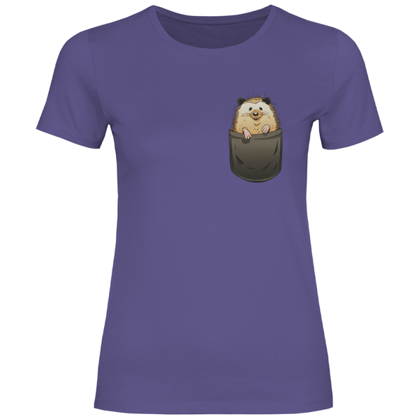 Igel in Brusttasche - Damen T - Shirt - Textilzauber