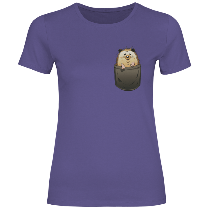 Igel in Brusttasche - Damen T - Shirt - Textilzauber