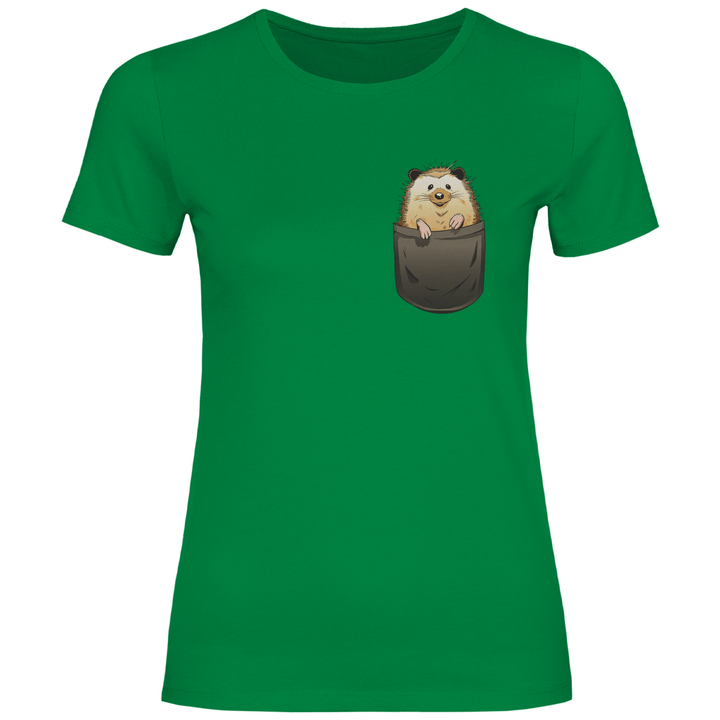 Igel in Brusttasche - Damen T - Shirt - Textilzauber