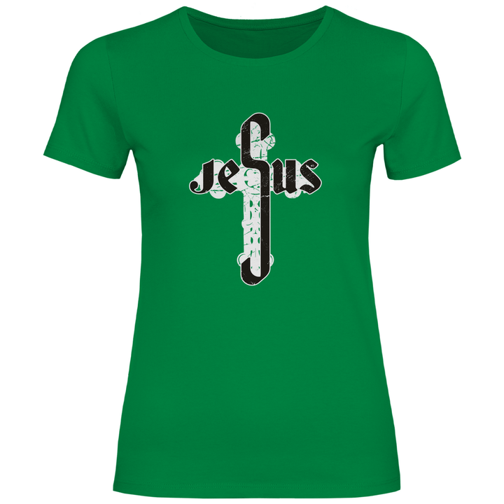 Jesus Schriftzug im Kreuz - Damen T - Shirt - Textilzauber