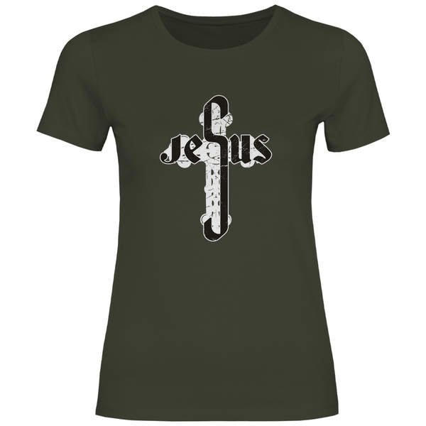 Jesus Schriftzug im Kreuz - Damen T - Shirt - Textilzauber