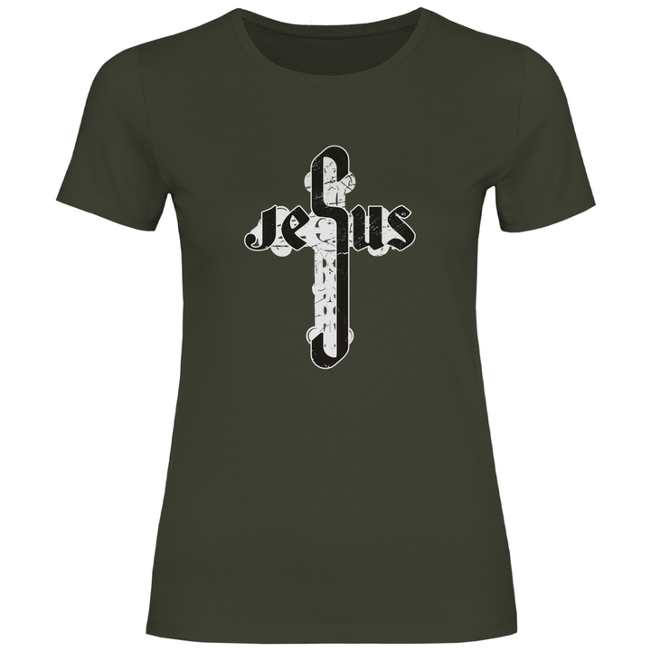 Jesus Schriftzug im Kreuz - Damen T - Shirt - Textilzauber