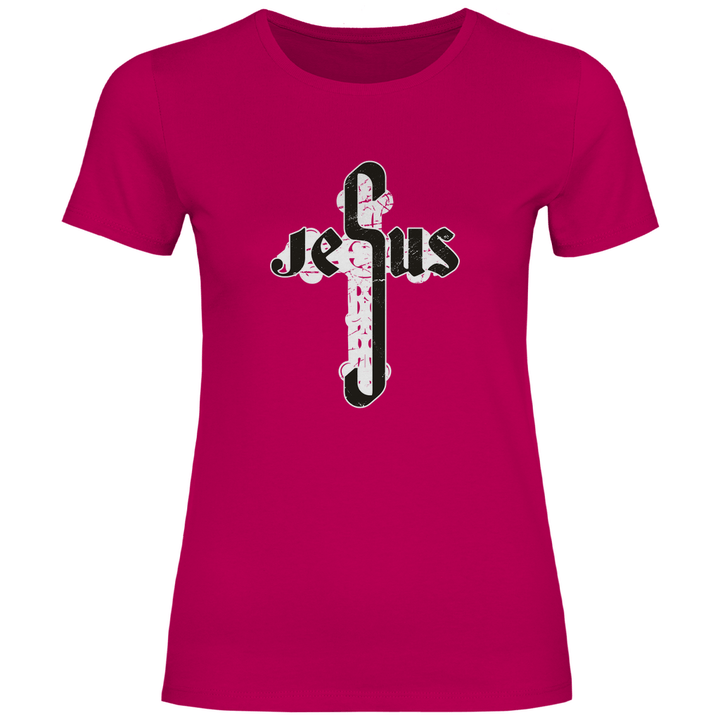 Jesus Schriftzug im Kreuz - Damen T - Shirt - Textilzauber