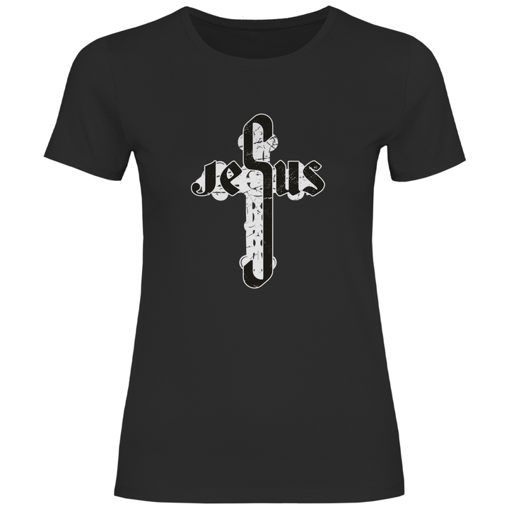 Jesus Schriftzug im Kreuz - Damen T - Shirt - Textilzauber