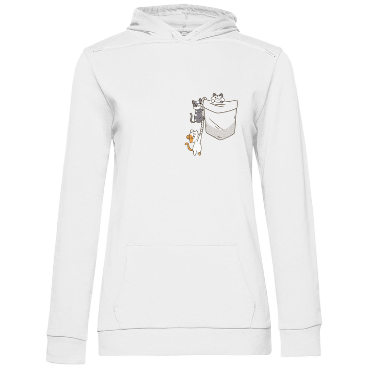 Katzen in Brusttasche - Damen Hoodie - Textilzauber