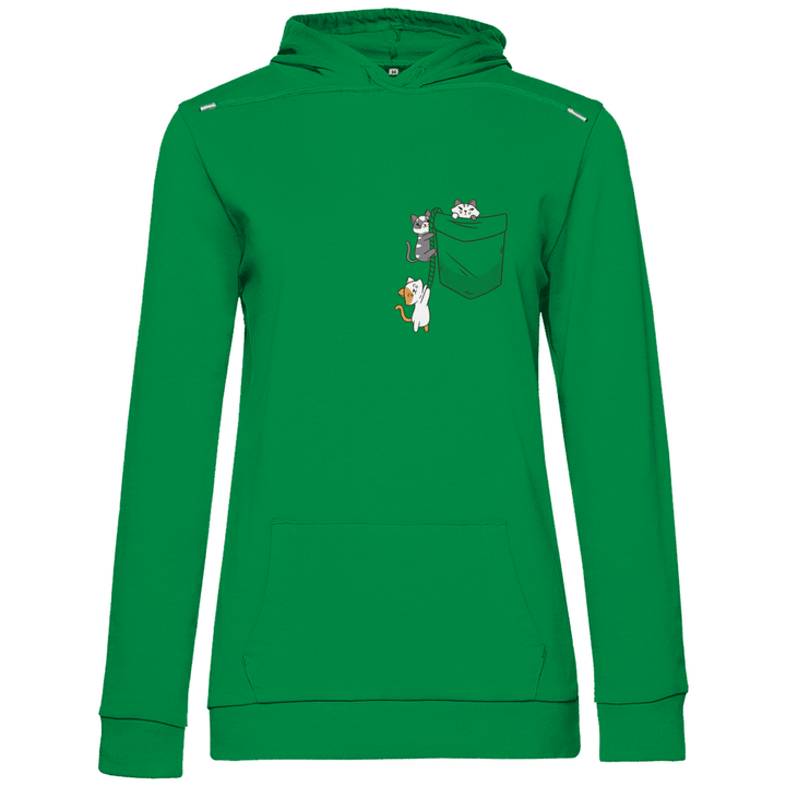 Katzen in Brusttasche - Damen Hoodie - Textilzauber