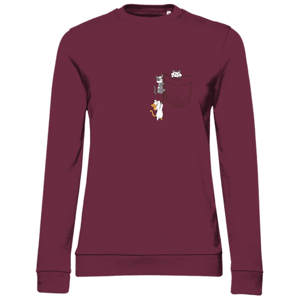 Katzen in Brusttasche - Damen Sweatshirt - Textilzauber