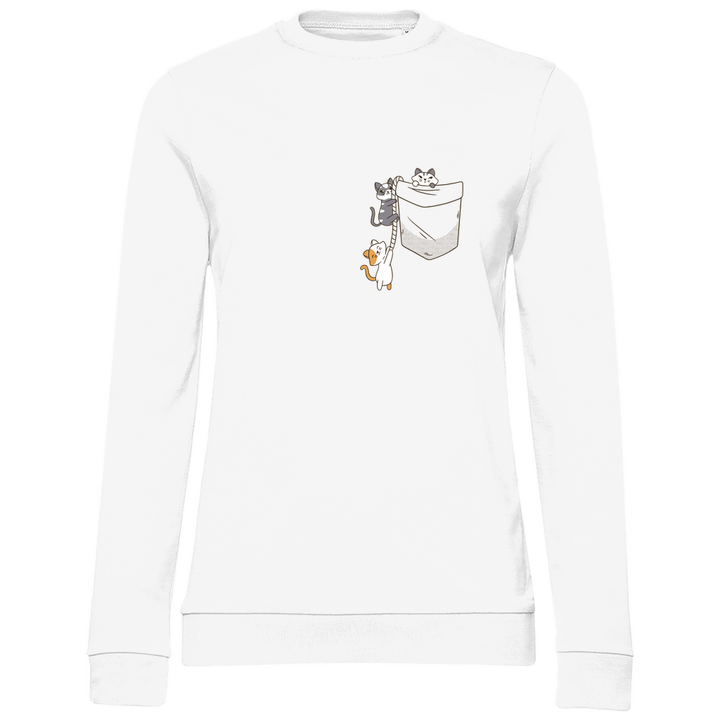 Katzen in Brusttasche - Damen Sweatshirt - Textilzauber