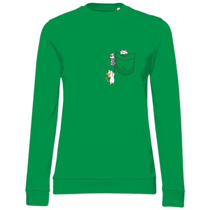 Katzen in Brusttasche - Damen Sweatshirt - Textilzauber