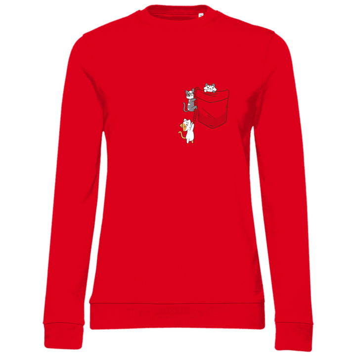 Katzen in Brusttasche - Damen Sweatshirt - Textilzauber