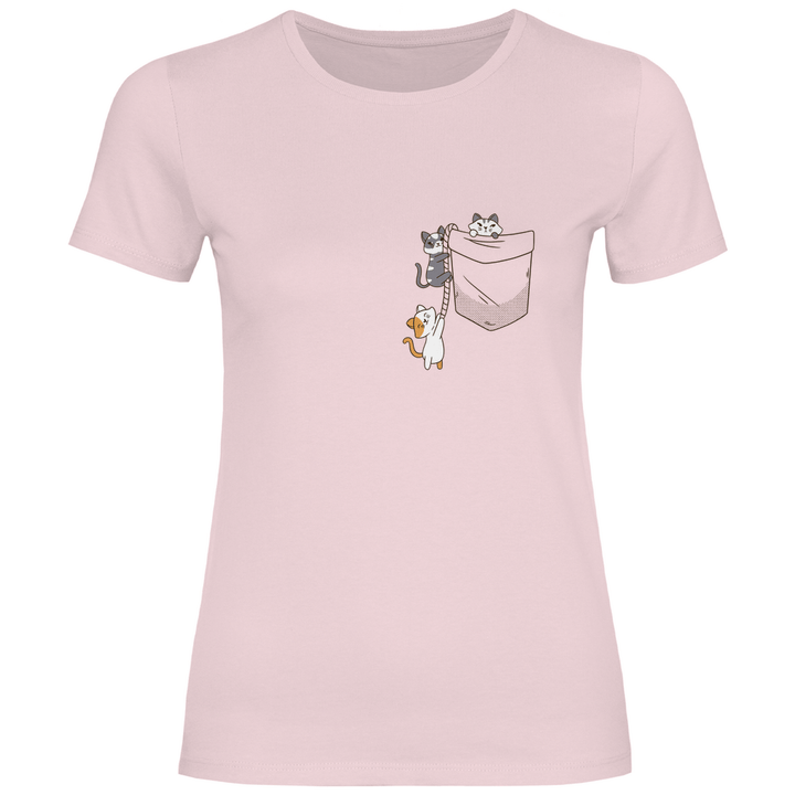 Katzen in Brusttasche - Damen T - Shirt - Textilzauber