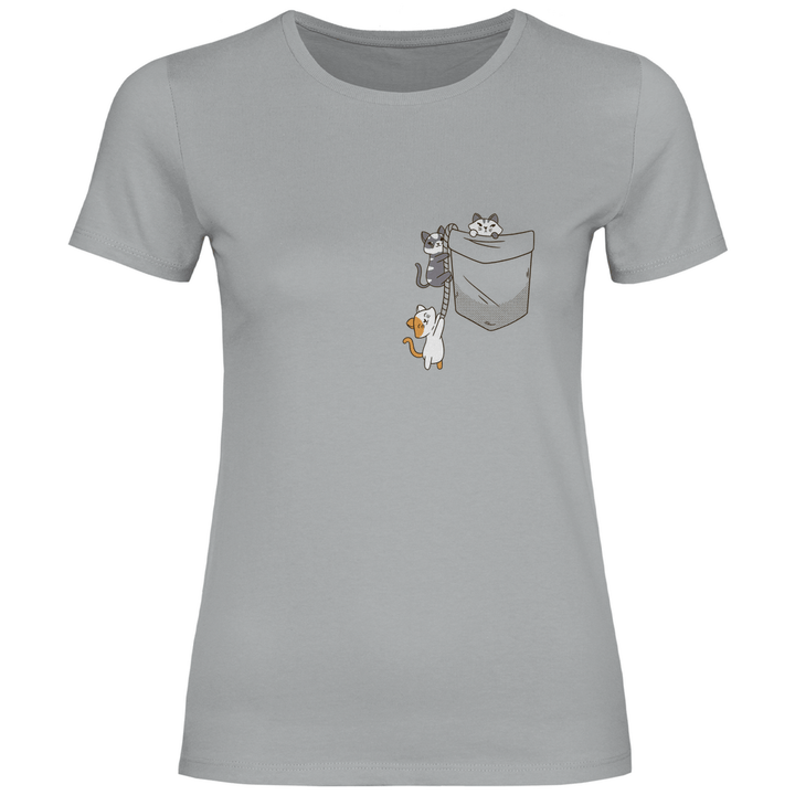 Katzen in Brusttasche - Damen T - Shirt - Textilzauber