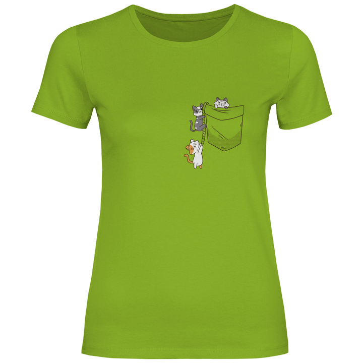 Katzen in Brusttasche - Damen T - Shirt - Textilzauber
