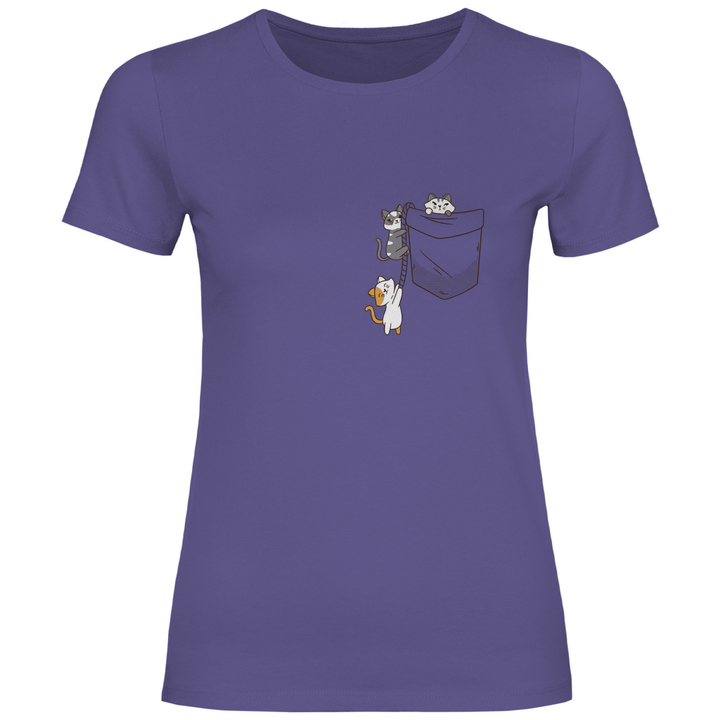 Katzen in Brusttasche - Damen T - Shirt - Textilzauber
